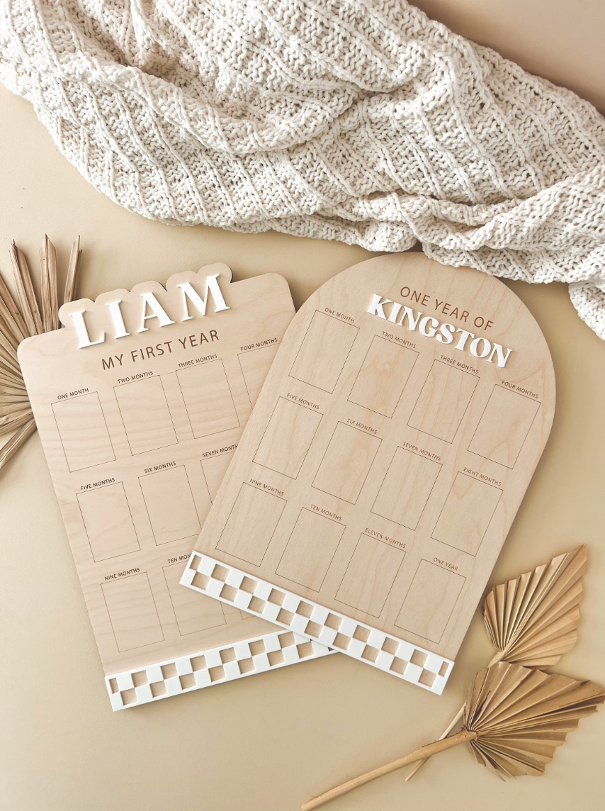 My First Year Birthday Photo Board | Checkered Name