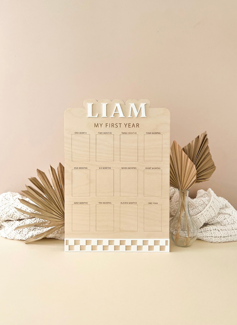 My First Year Birthday Photo Board | Checkered Name