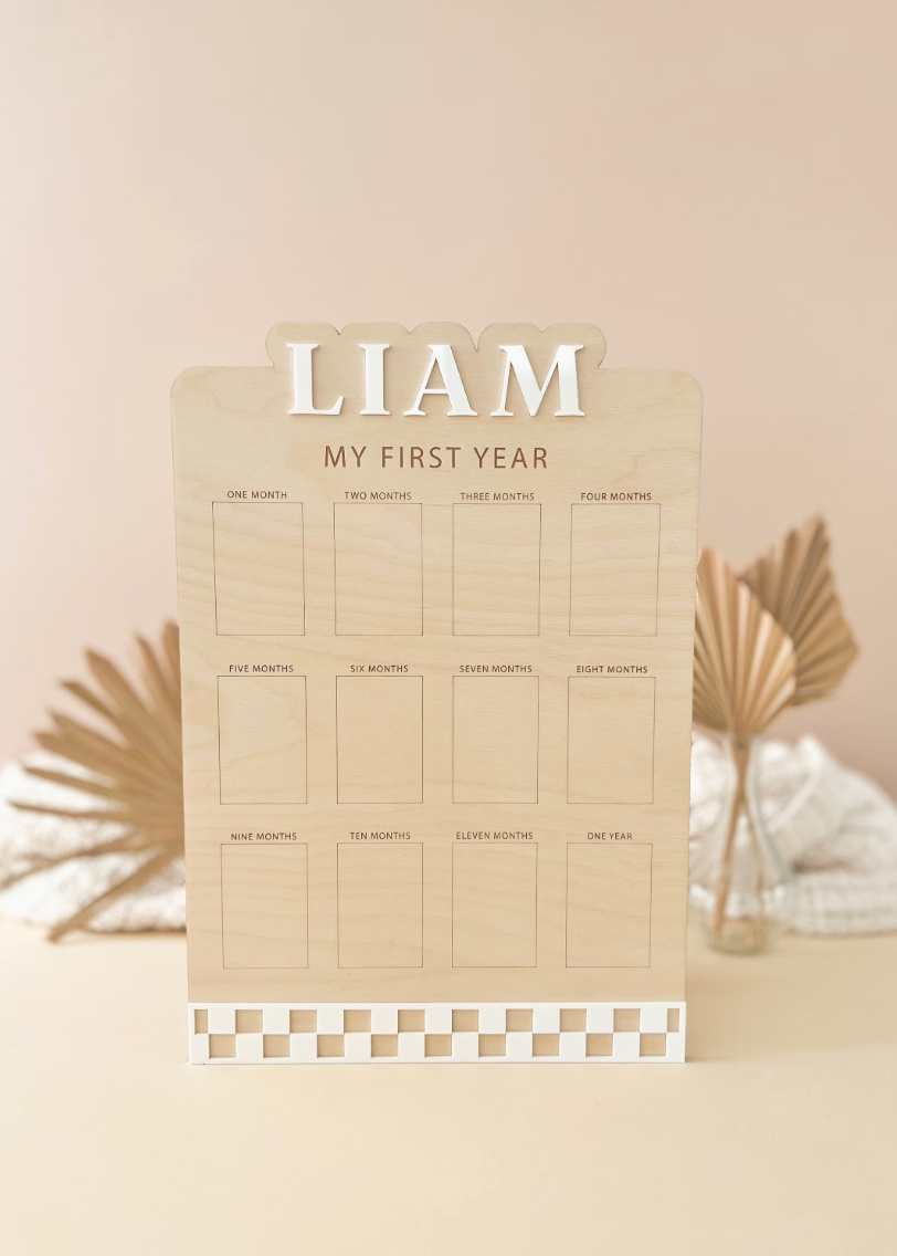 My First Year Birthday Photo Board | Checkered Name