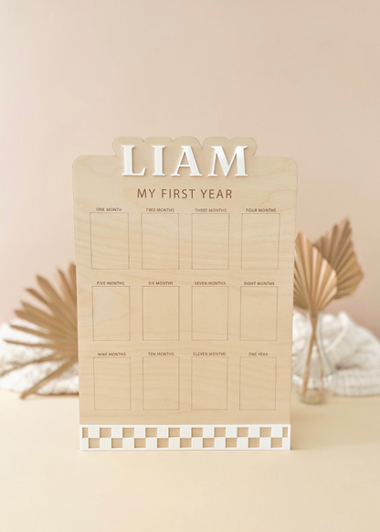 My First Year Birthday Photo Board | Checkered Name