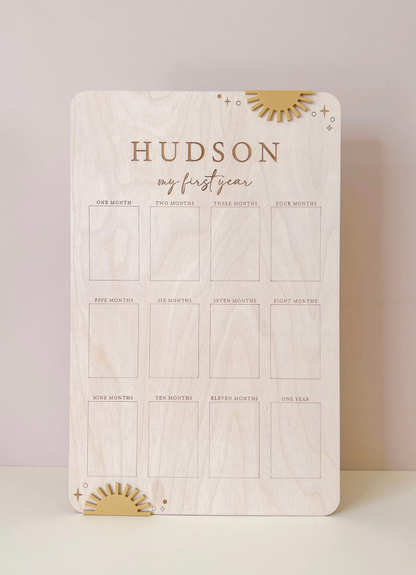 My First Year Birthday Photo Board | Boho Sun