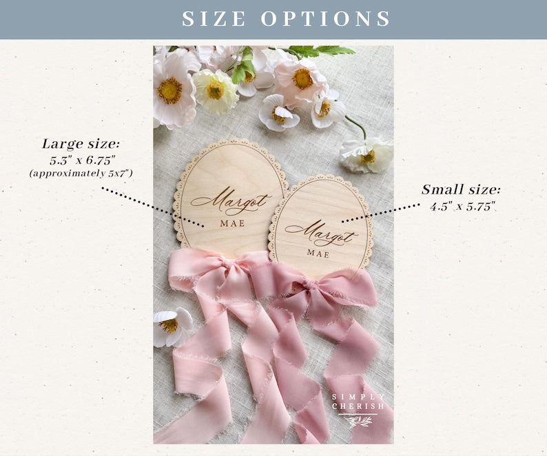 Small and large lace name sign size comparison