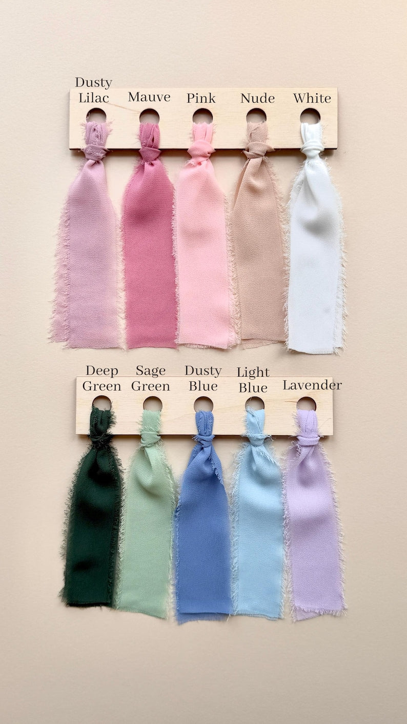 Ten chiffon ribbon colors with color labels