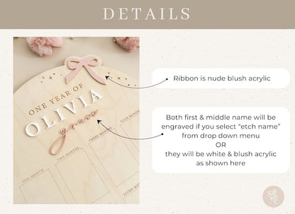 Ribbon bow photo board with personalized first and second names