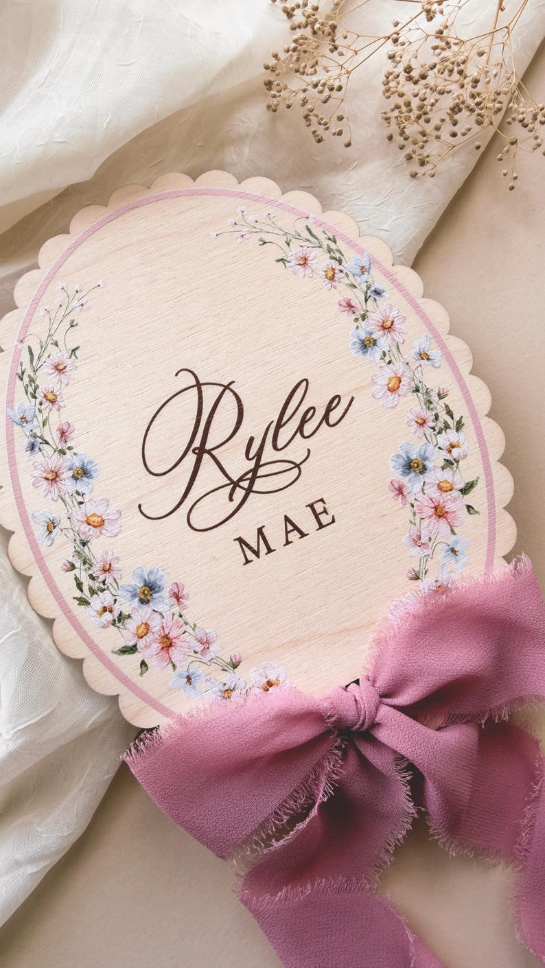 Close view of Rylee Mae floral name sign