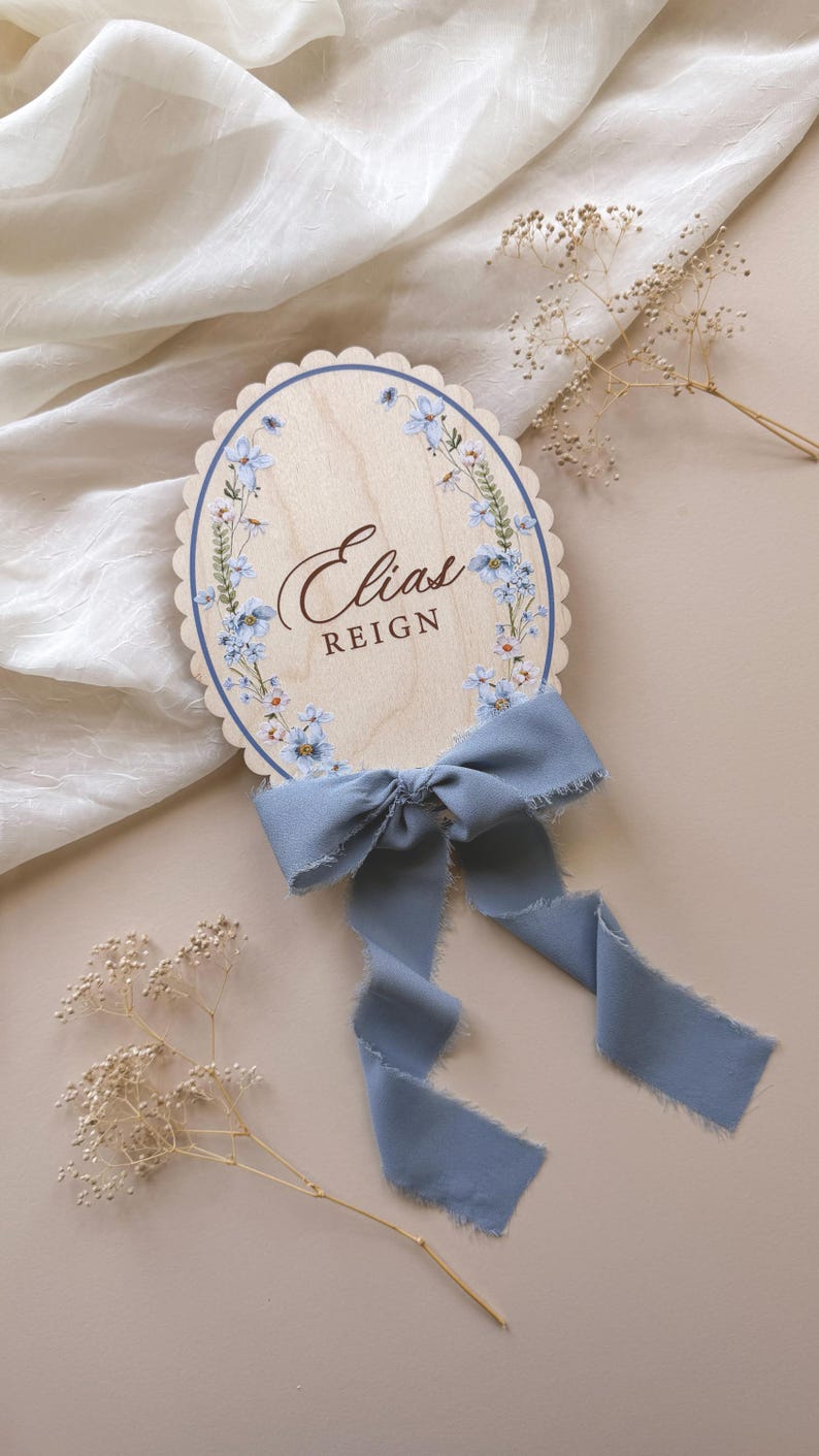 Elias Reign blue floral wreath name sign