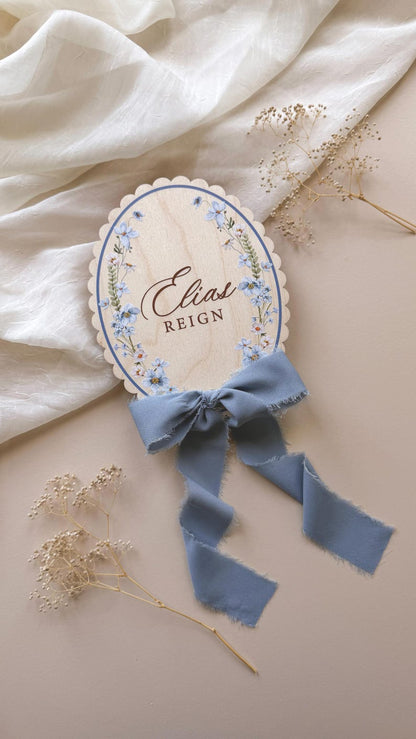 Elias Reign blue floral wreath name sign