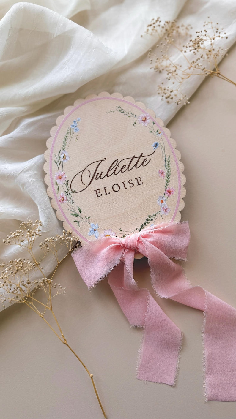 Wildflower Wreath Baby Announcement Sign